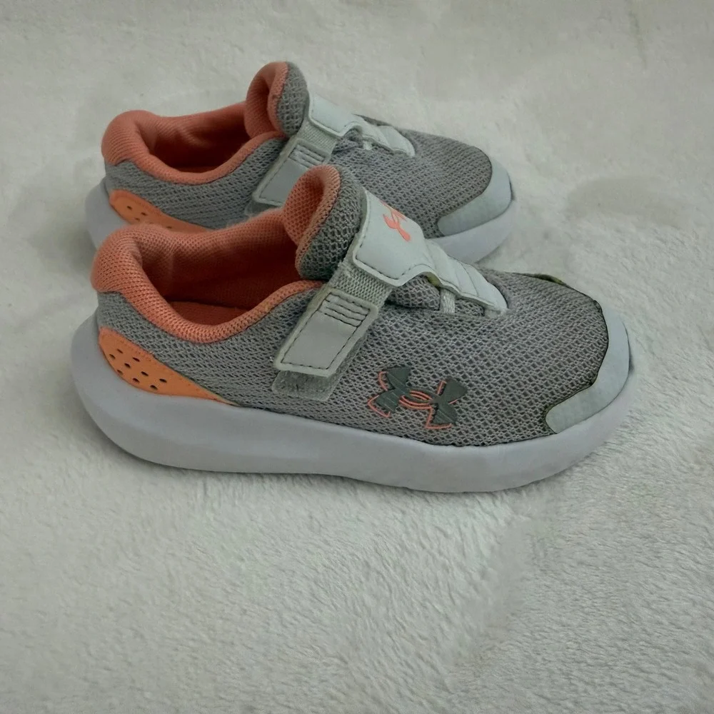 Under Armour Kids Toddler Gray Pink Hook and Loop‎ Sneakers Size 8K
